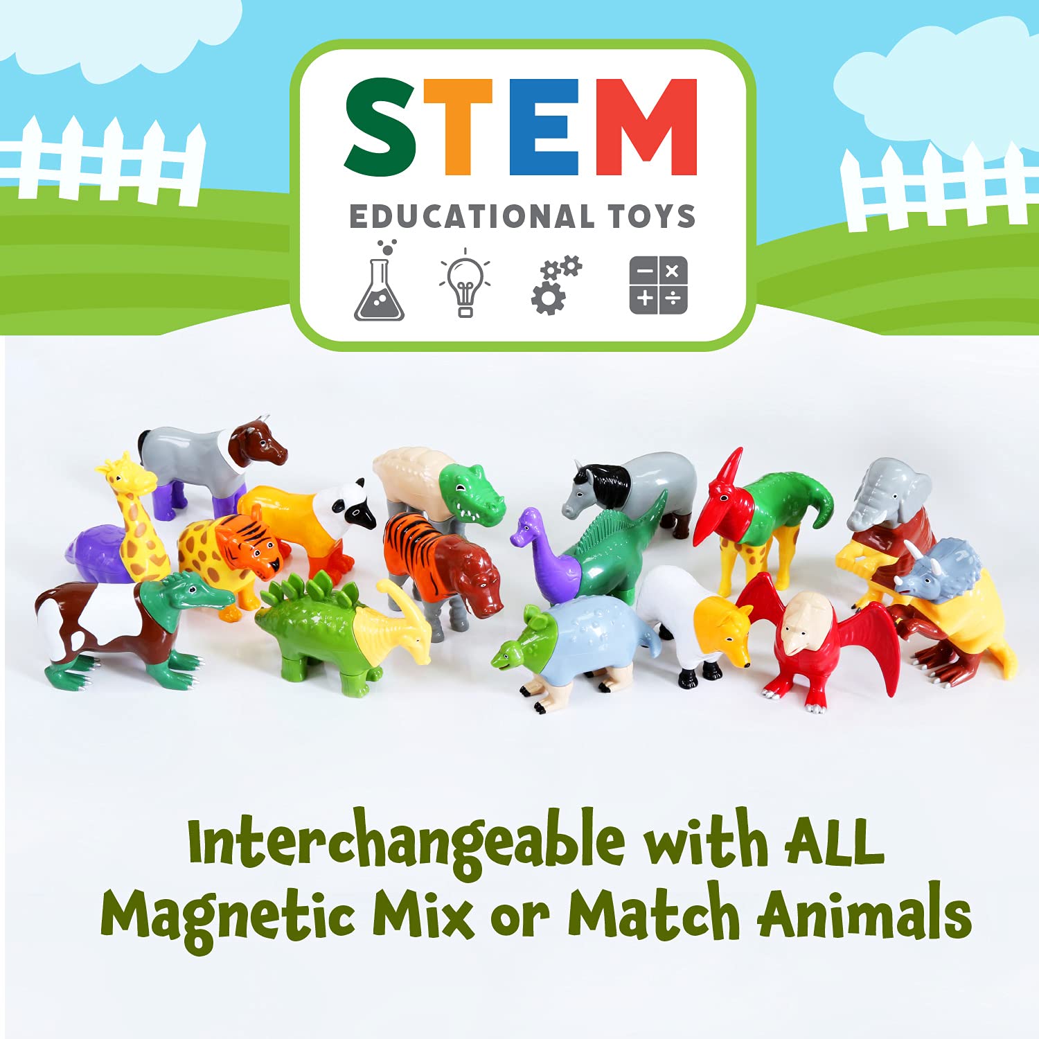Magnetic Mix or Match Farm Animals Toy Play Set, 16 Pieces
