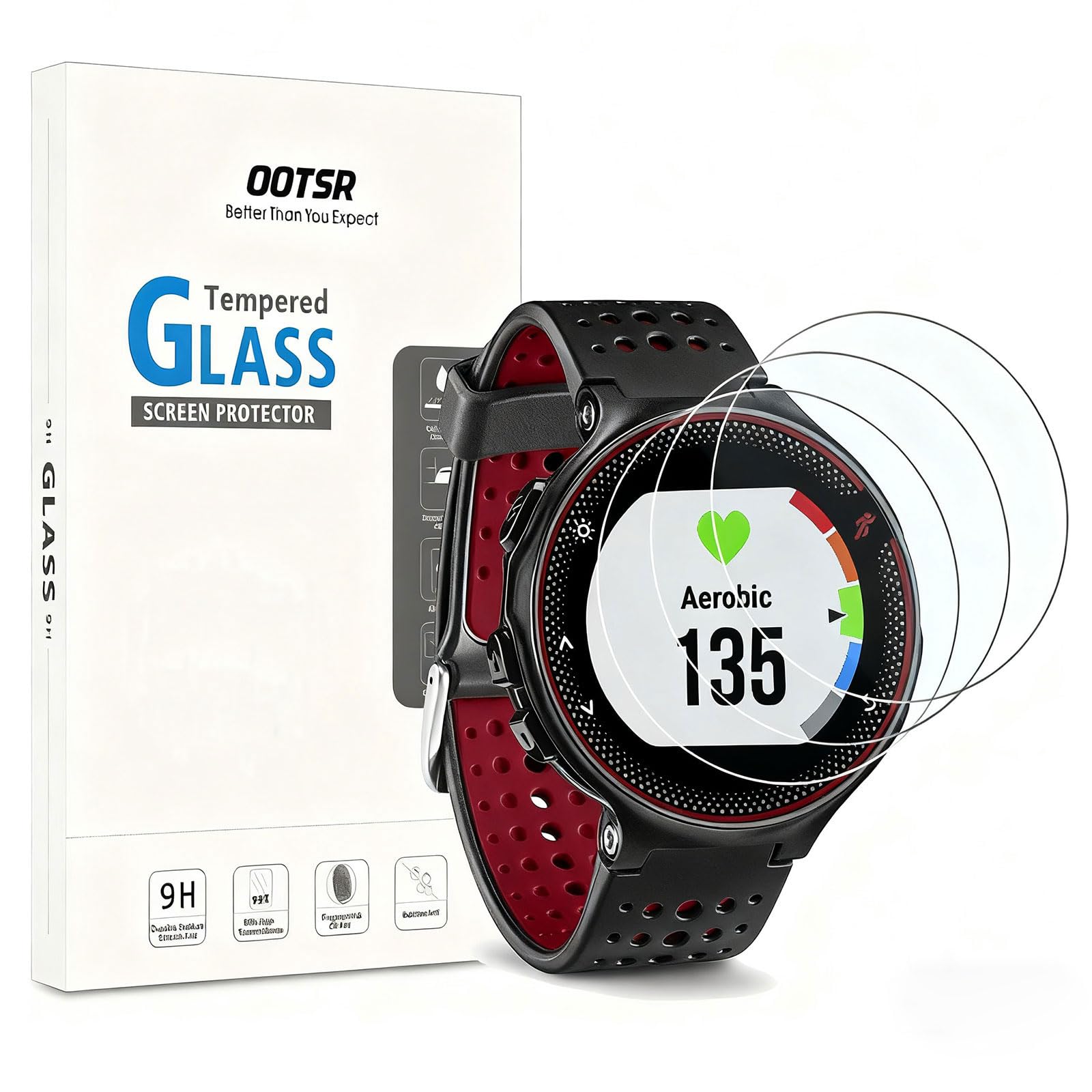 OOTSR (3 Pack Screen Protector Compatible for Garmin Forerunner 235 225 220 620, Tempered Glass Protector Compatible for Garmin Forerunner 220 225 235 620 [Crystal Clear] [Anti-Scratch]