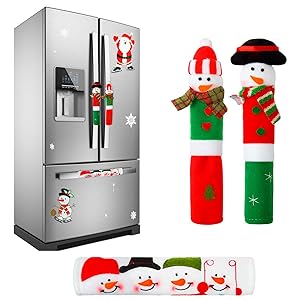 Elcoho 3 Pack Adorable Christmas Snowman Kitchen Appliance Handle Covers Christmas Flash Sticker Refrigerator Handle Covers Set for Christmas Decorations (Color 1)