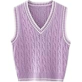RefindWin Womens Sweater Vest Cable Knit Casual V Neck Ribbed Preppy Pullover Tops Sleeveless