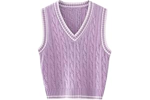 RefindWin Women's Casual V Neck Cable Knit Sweater Vest Solid Sleeveless Tank Tops Women Vest
