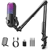 USB Microphone for PC Gaming: Gaming Equipment Condenser Microphone RGB for Gamer with Boom Arm Mic - Recording Mic for Computer &amp; Laptop with Mute - Desk Podcast Mic for Podcast &amp; Streaming &amp; Youtube