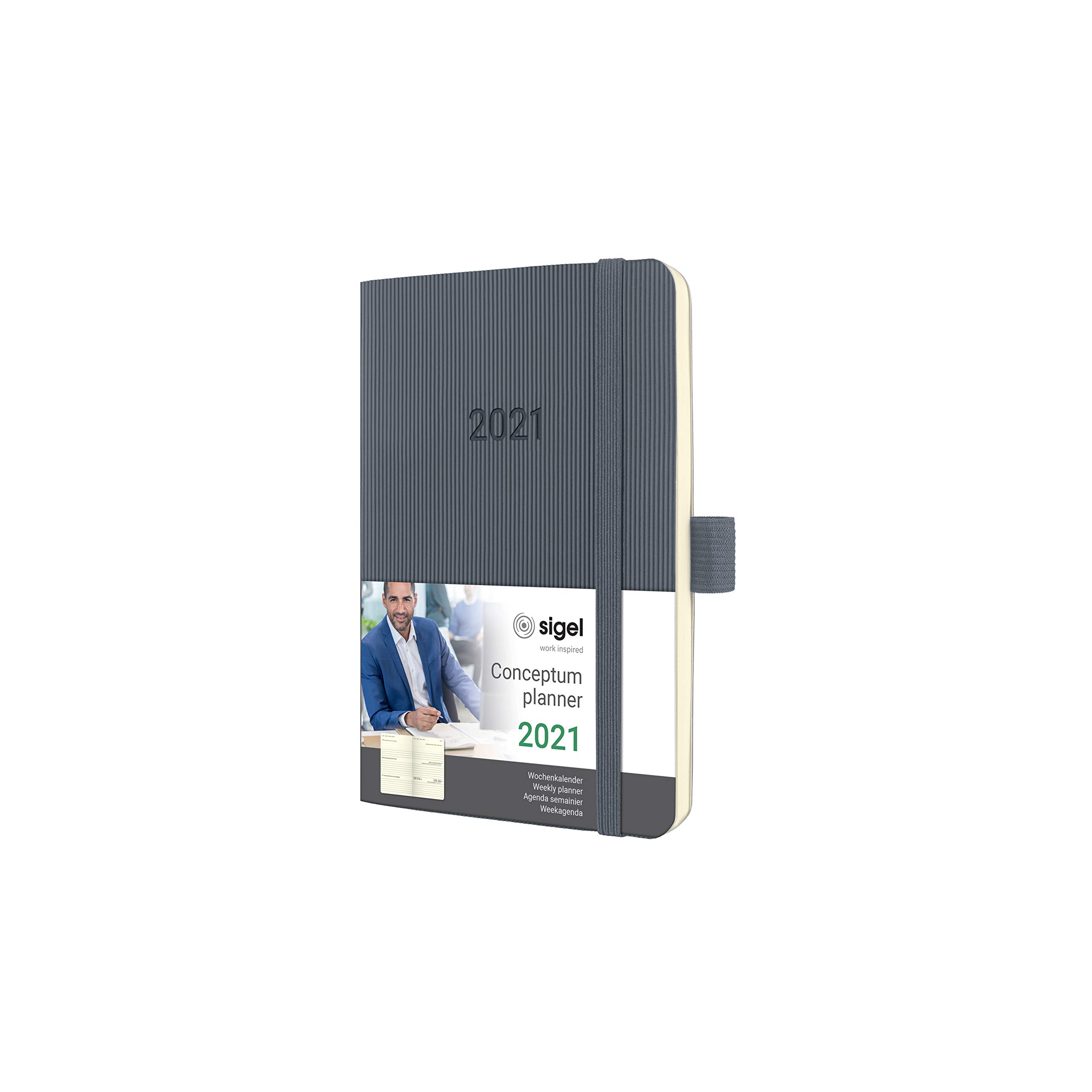 SIGEL C2137 Weekly Diary 2021, Approx. A6, Dark Grey, softcover - Conceptum