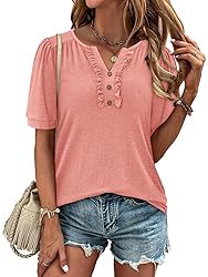 KISSMODA Women's Tunic Tops Casual V Neck Short