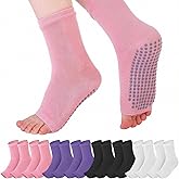 Jeyiour 8 Pcs Yoga Toeless Crew Socks with Grips for Women Non-slip Socks Anti Skid Yoga, Pilates, Barre, Home & Leisure, Pedicure