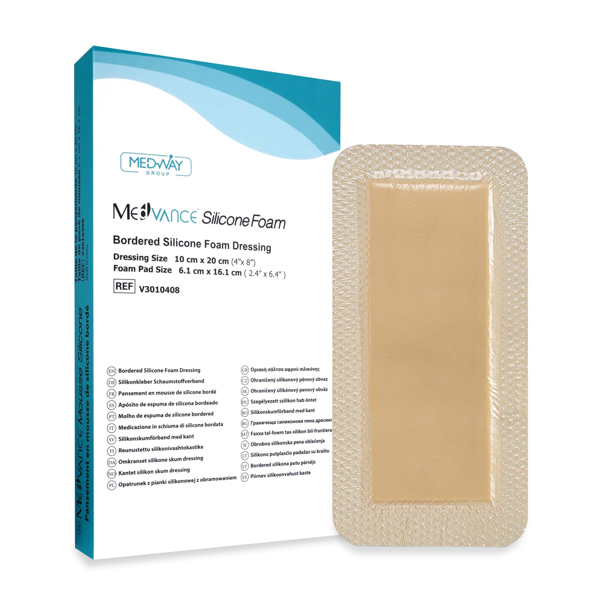 MedVanceTM Silicone - Bordered Silicone Adhesive Foam Dressing Size 4”X8” (2.4"x 6.4" Pad) Box of 5 dressings