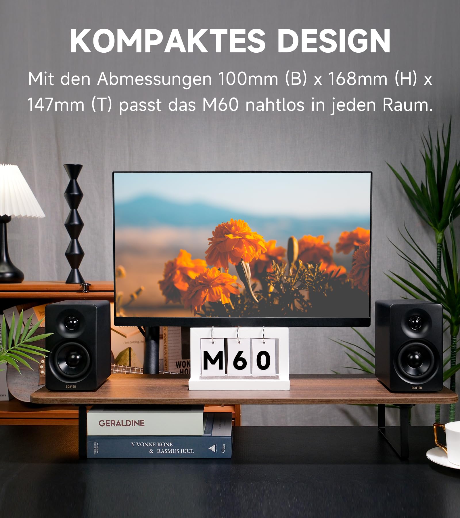 Edifier M60 Multimedia-Lautsprecher Bluetooth 5.3, 66W RMS, Hi-Res Audio & Hi-Res Wireless Audio, LDAC, 3" Mittelbass & 1" Hochtöner, USB-C & Aux-Eingänge, Kompakter Desktop Lautsprecher - Schwarz 3