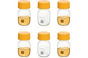 ULAB Round Media Storage Bottle, Vol.100ml(3.4oz) 3.3 Borosilicate Glass Bottles with GL45 Screw Cap, Pack of 6, URB1033
