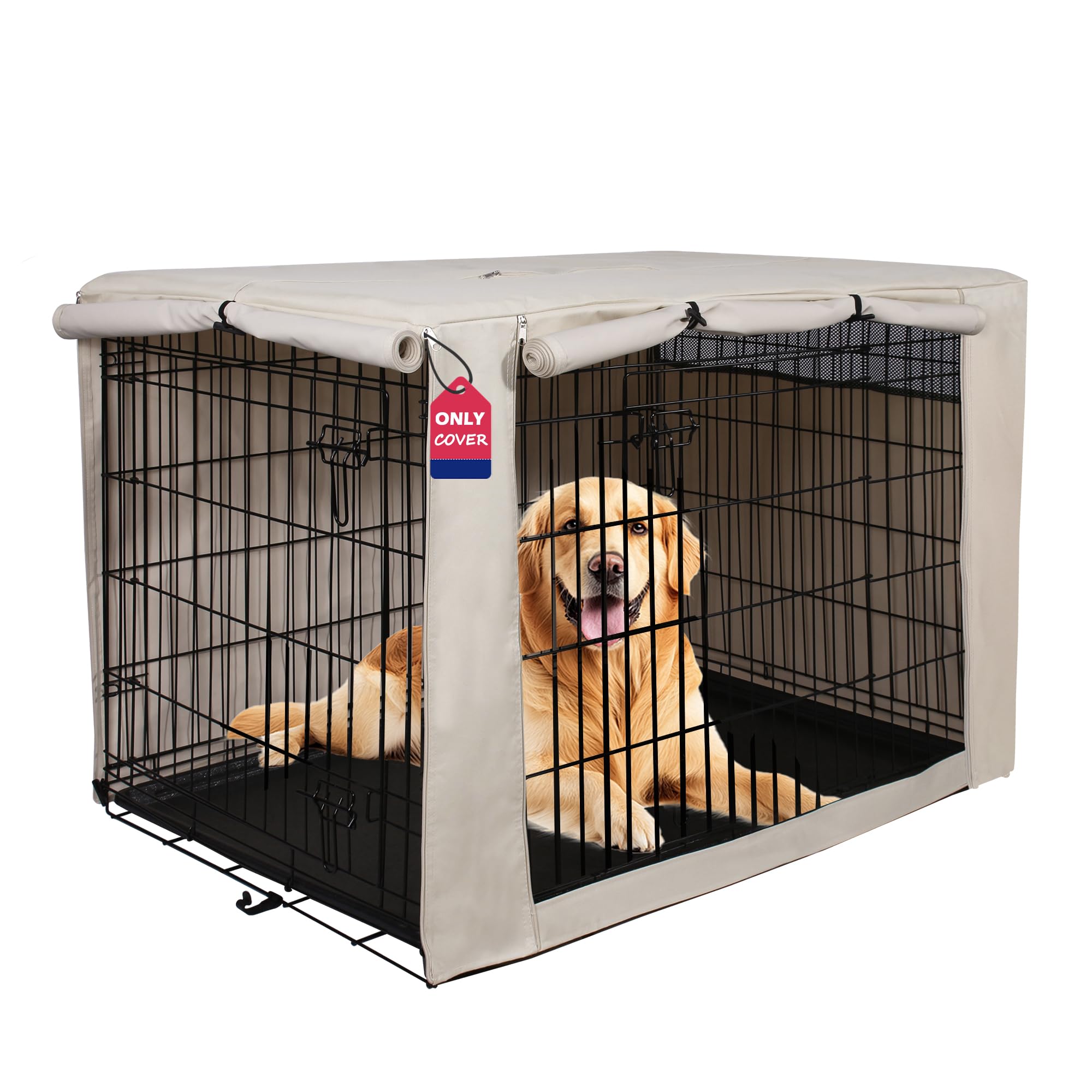 HiCaptain Polyester Dog Crate Cover - Durable Windproof Pet Kennel Cover for Wire Crate Indoor Outdoor Protection (48 inches, Light Tan)