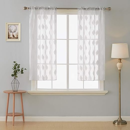 Amazon Com Deconovo Jacquard Leaf Pattern Sheer White Curtains
