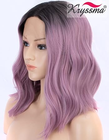 K Ryssma Short Bob Lace Front Wig Ombre Purple Wavy Synthetic Wig