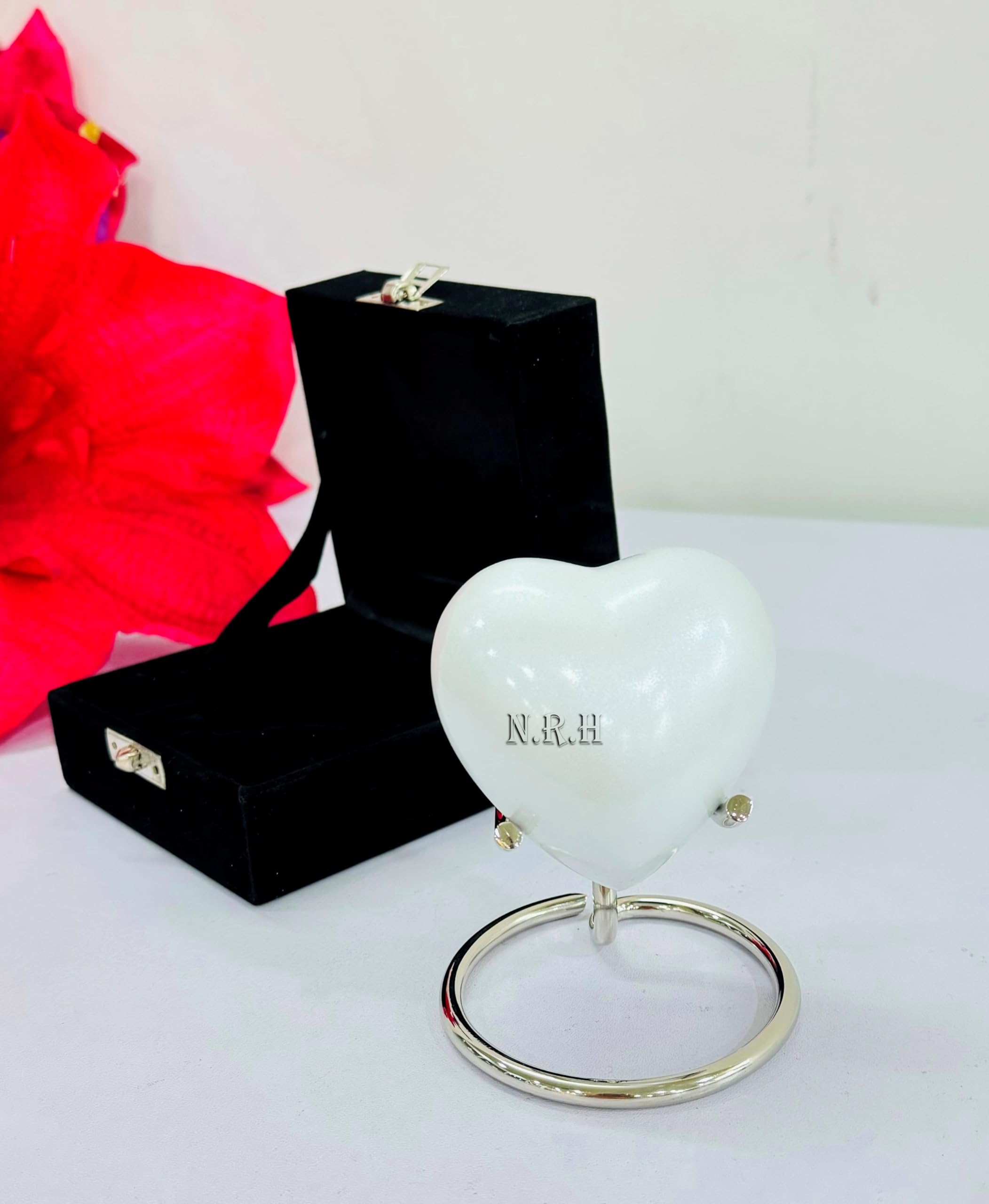 Beautiful Small White Urn for Human Ashes - Perfect Mini Urn for Honor Your Loved Ones with Premium Box & Heart Urn Stand