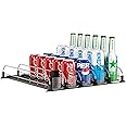 Soda Can Dispenser, Self-Pushing Drink Organizer, Width Adjustable Fridge Organization, Beer Pop Can Water Bottle Dispenser (15.1"D) White (5 Row, Black)