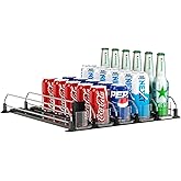 Soda Can Dispenser, Self-Pushing Drink Organizer, Width Adjustable Fridge Organization, Beer Pop Can Water Bottle Dispenser (15.1"D) White (5 Row, Black)