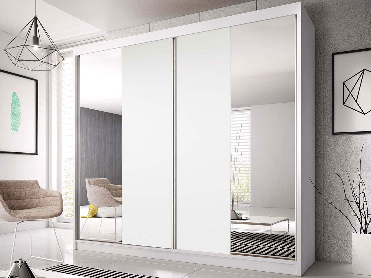 Idzczak Meble Schwebeturenschrank Claudia 13 233 Mit Spiegel Kleiderschrank Mit Kleiderstange Und Einlegeboden Schlafzimmer Wohnzimmerschrank Schiebeturen Modern Design Schwarz Weiss Spiegel