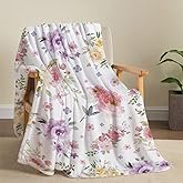 Tupmnbry Watercolor Flower Throw Blanket Colorful Botanical Floral Printed Blanket Super Soft Flannel Throw Blankets Lightweight Fluffy Plush Fuzzy Bed Blankets for Bedding Sofa 50"X60"