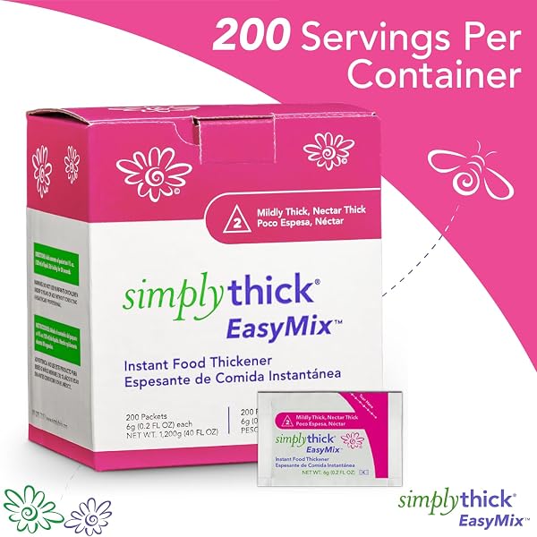 SIMPLYTHICK EASYMIX | 200 COUNT OF 6G INDIVIDUAL PACKETS | GEL THICKENER FOR THOSE WITH DYSPHAGIA & SWALLOWING DISORDERS | CREATES AN IDDSI LEVEL 2 – MILDLY THICK (NECTAR CONSISTENCY)