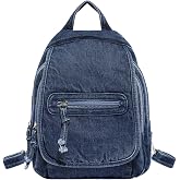 Denim Mini Backpack for Women, Small Canvas Purse Casual Backpack,Vintage Aesthetic Lightweight Preppy Daily Bookbag (【Deep Blue】)