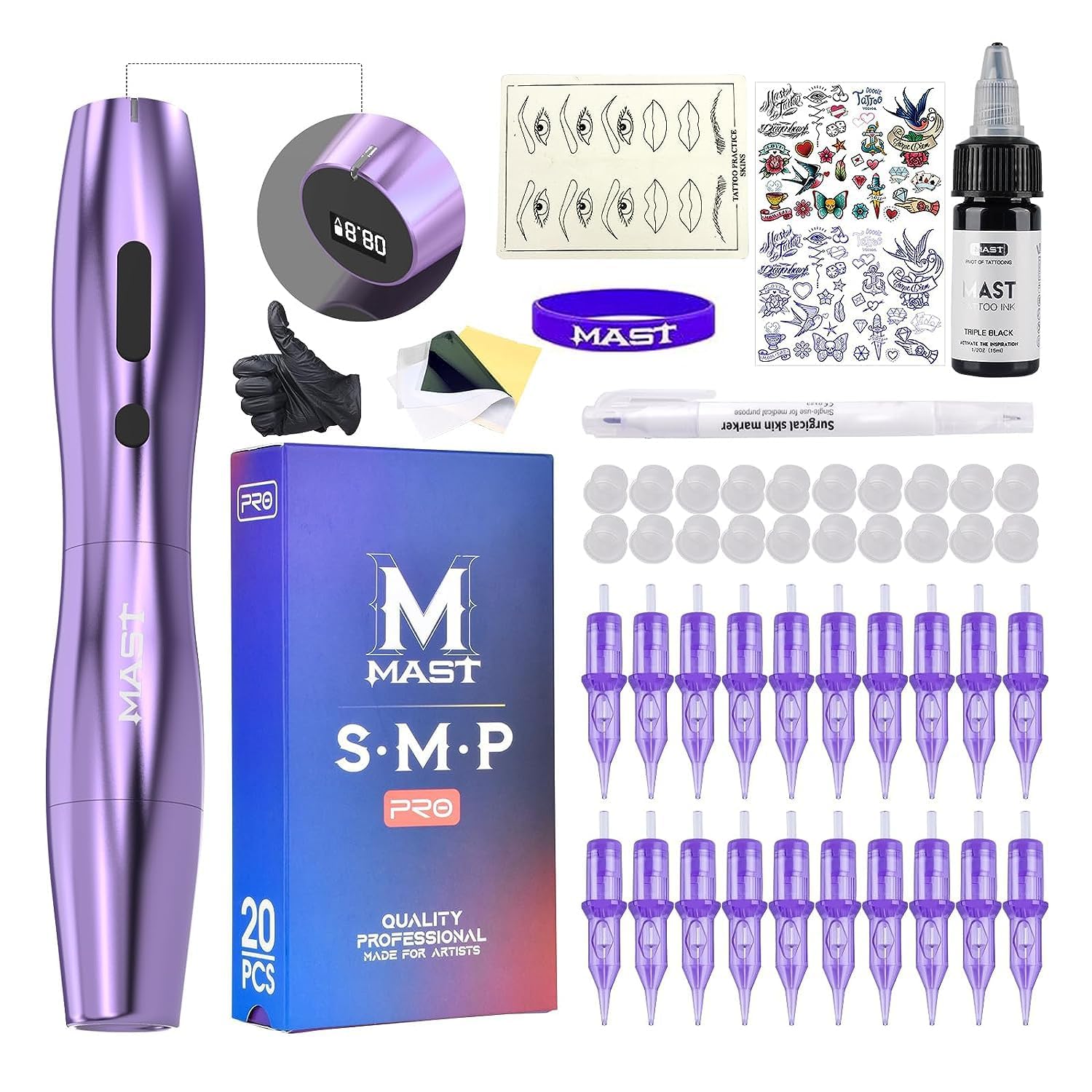 Photo 1 of Mast Tattoo Kit, P20 Wireless Tattoo Pen Machine Gun Kit, The Slim Tattoo Pen with Digital Display Chargeble Battery, Pro Tattoo Needles Cartridges Black Ink for Women