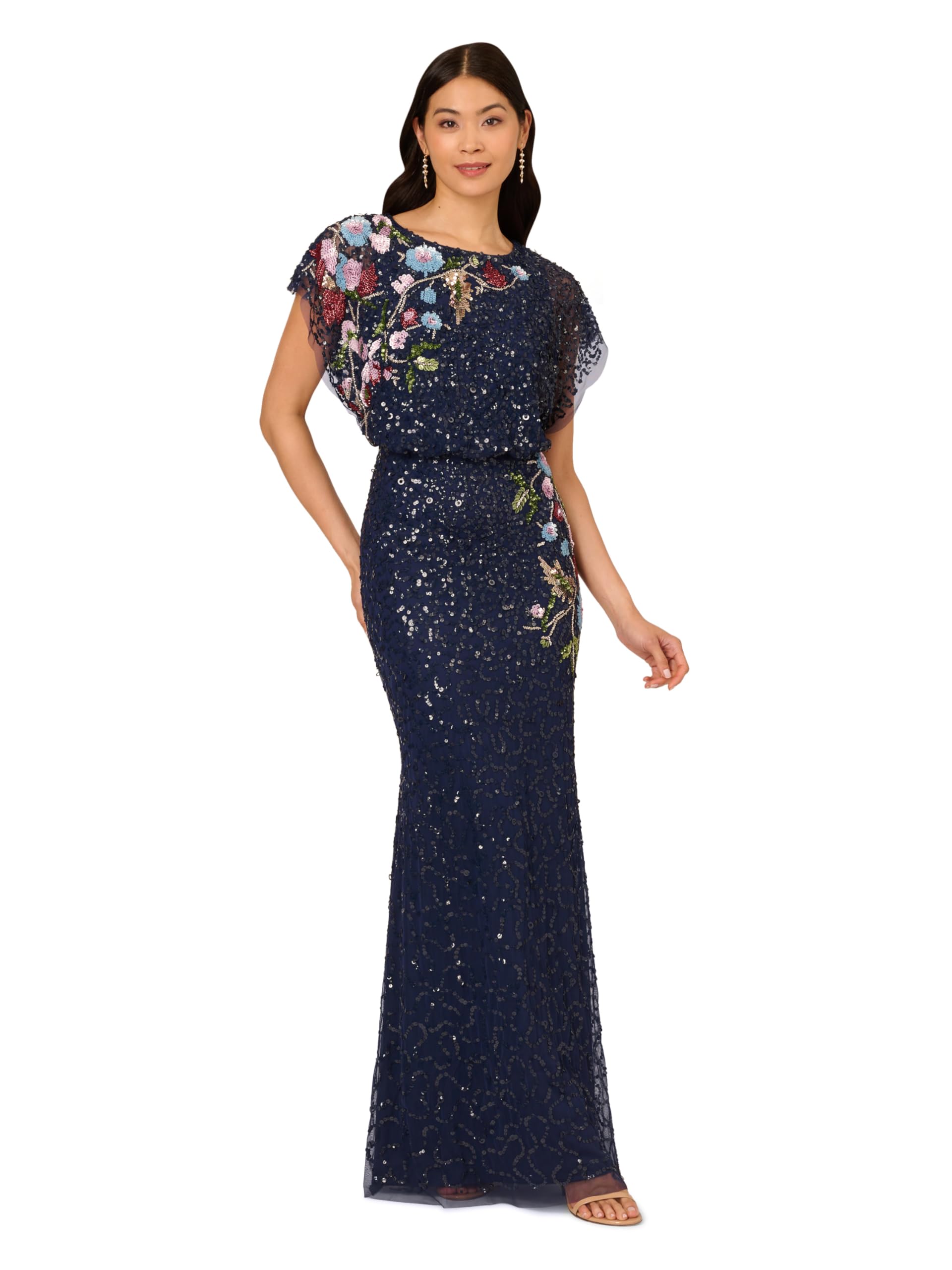 Photo 1 of Adrianna Papell Women's Beaded Mermaid Long Dress, Midnight Multi, 14P
