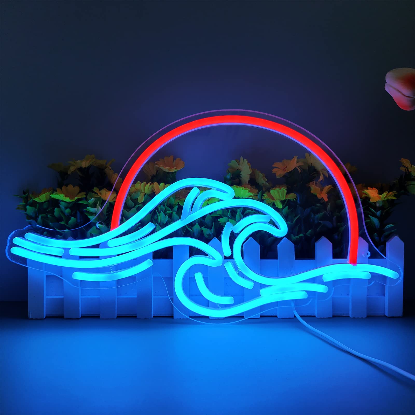 Photo 1 of Sunset Neon Sign for Wall Decor, Wave Sign LED Light Sign for Bedroom Wall, Dimmable Neon Lights Signs for Man Cave Bedroom, Living Room, Party, Bar, USB Powered (8.8 * 16in)