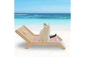 ABERATAIL Beach Chair Cat Hammock, Cat Furniture, Original Cozy Cat Lounger with Sisal Scratcher and Toy Ball, Elevated Cat Beds for Indoor Cats (Red)