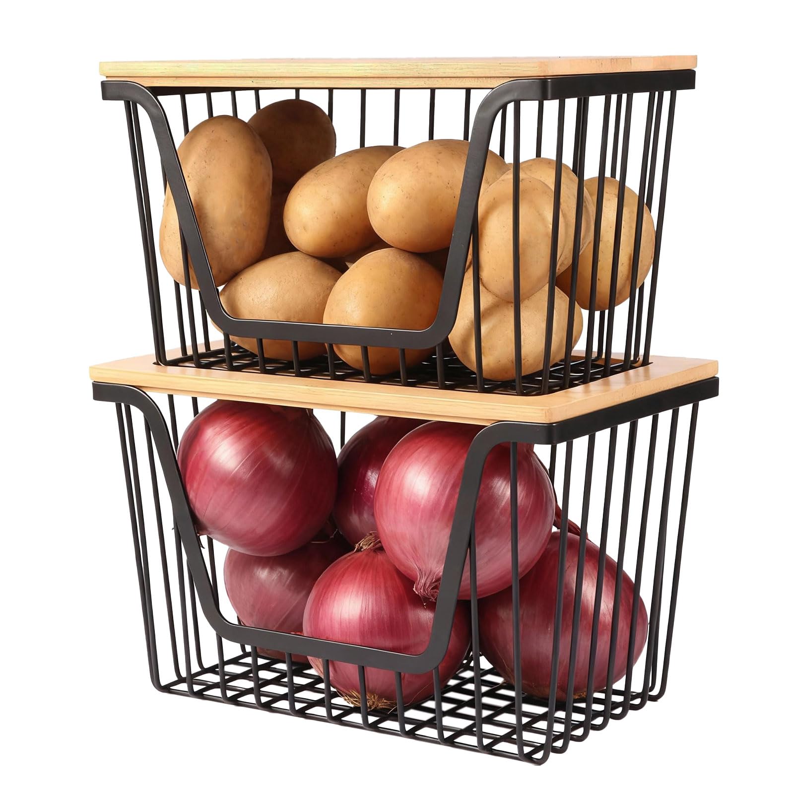 Photo 1 of 2 Pack Onion and Potato Storage Bins, Stackable Pantry Organizers Storage, Large Wire Storage Basket for Onion, Potato, Fruit, Vegetables