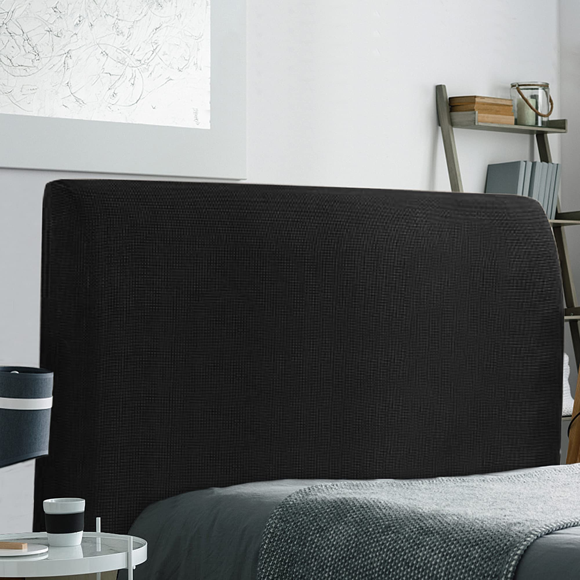 TIANSHU Stretch Bed Headboard Covers Dust Proof Bed Head Protector Cover for Bedroom Décor (Black, length 140cm-165cm)