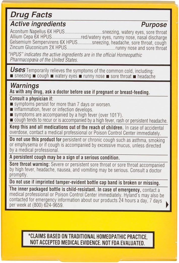Cold Medicine with Zinc for Kids Ages 2+, Hyland's 4 Kids Sniffles n' Sneezes Tablets, Decongestant, Headache and Sinus Relief, Natural Treatment for Allergy and Common Cold Symptoms, 125 Count: Beauty