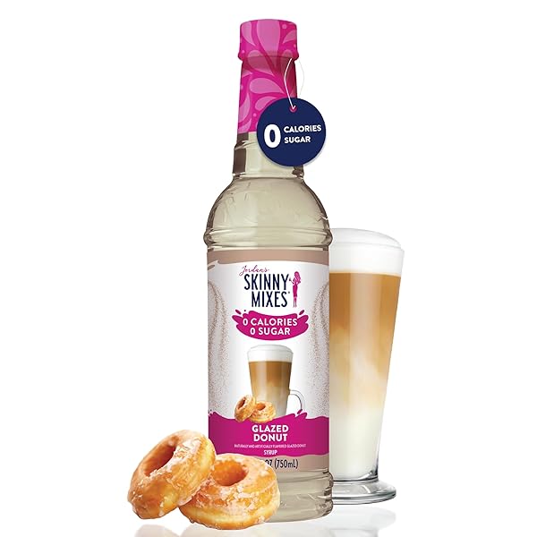 JORDAN’S SKINNY MIXES SUGAR FREE COFFEE SYRUP, GLAZED DONUT COFFEE FLAVORING SYRUP, ZERO CALORIE DRINK MIX FOR LATTES, BAKING OR PROTEIN SHAKE, DAIRY & GLUTEN FREE, KOSHER, 25.4 FL OZ