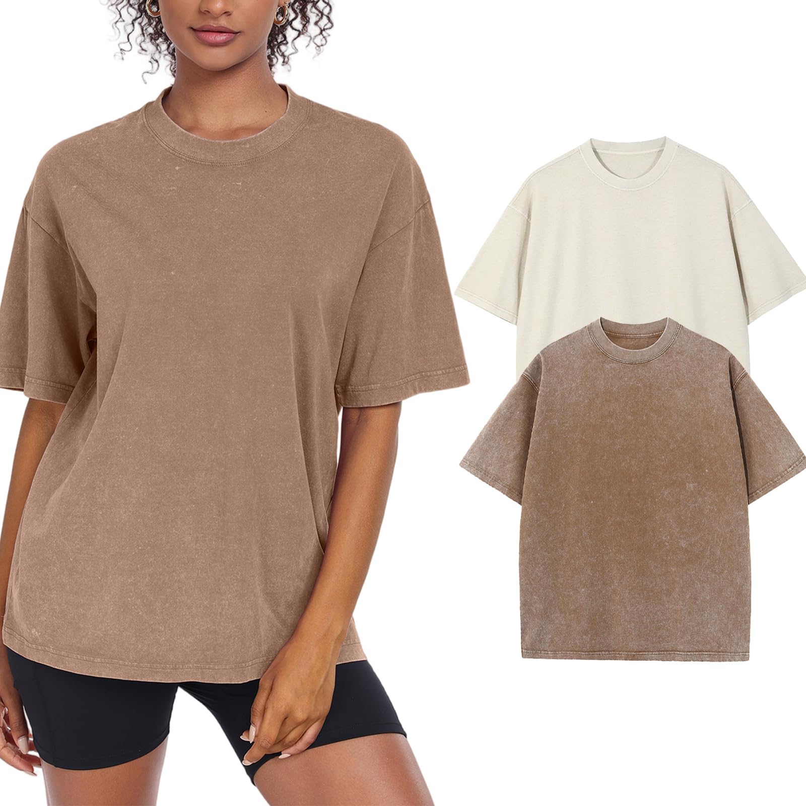 Womens Washed Vintage Oversized T-Shirt Baggy Workout Tops Short Sleeve Cotton Tshirts Streetwear Boyfriend Tee(W-CF-BG,3XL) Image