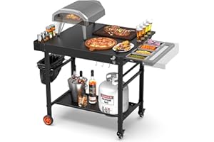 AOKEMAi Grill Table for Oon Pizza Oven Accessories, Ninja Pizza Oven Table with Extendable Desk - Fit Gozney, Solo Stove, Durable Outdoor Grill Cart Stand with Food Prep Topping Station for Backyard