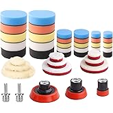 ZFE Car Foam Drill Polishing Pad Kit, 44Pcs 1inch 2inch 3inch Detail Polishing Buffing Pad Mix Size Car Detailing Kit with 5/8-11 Thread Backing pad & Adapters for Buffer Polisher Polishing, Buffing