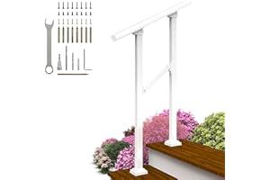 Arti-Life Hand Rails for Outdoor Steps,Railings for Outdoor Steps,Handrails for Outdoor Steps,Porch Handrail Kit White for Concrete,Brick,Wood Steps (White, 2 Step)