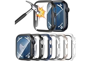 HAANILKYI [6 Pack] for Apple Watch Case 45mm Series 9 8 7 Screen Protector, Ultra-Thin Tempered Glass Full Coverage Hard PC Protective Face Cover for iWatch 45 mm