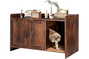 BriSunshine Cat Litter Box Enclosure Furniture, Hidden Cat Litter Box with Scratching Pad, Wooden Cat Washroom Furniture Cat House Cabinet, 31.5" L x 18.3" W x 19.8" H, Rustic Brown