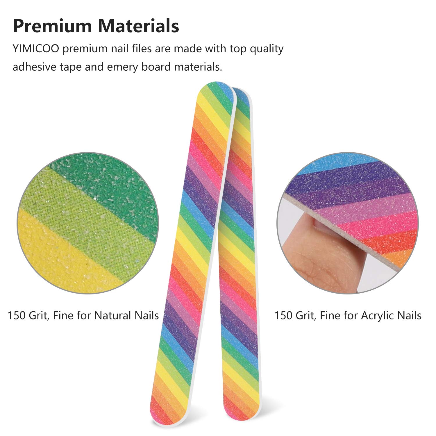 YIMICOO 12PCS Nail Files 150/150 Grit, Emery Boards for Nails, Professional Double Sided Nail File and Buffers for Women Girls Natural Acrylic Nails, Colorful, 7 Inches : Beauty