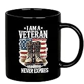 Panvola I Am A Veteran My Oath Never Expires Veteran Gifts Patriotic American Flag For Grandpa Dad Uncle From Grandson Granddaughter Son Daughter Niece Nephew Ceramic Mug (Black, 11 oz)
