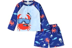 Happy Town Toddler Boys Swimsuits Rashguard Sets Long Sleeve Swim Shirt Trunk Bathing Suits Swimwear Summer Outfits Clothes