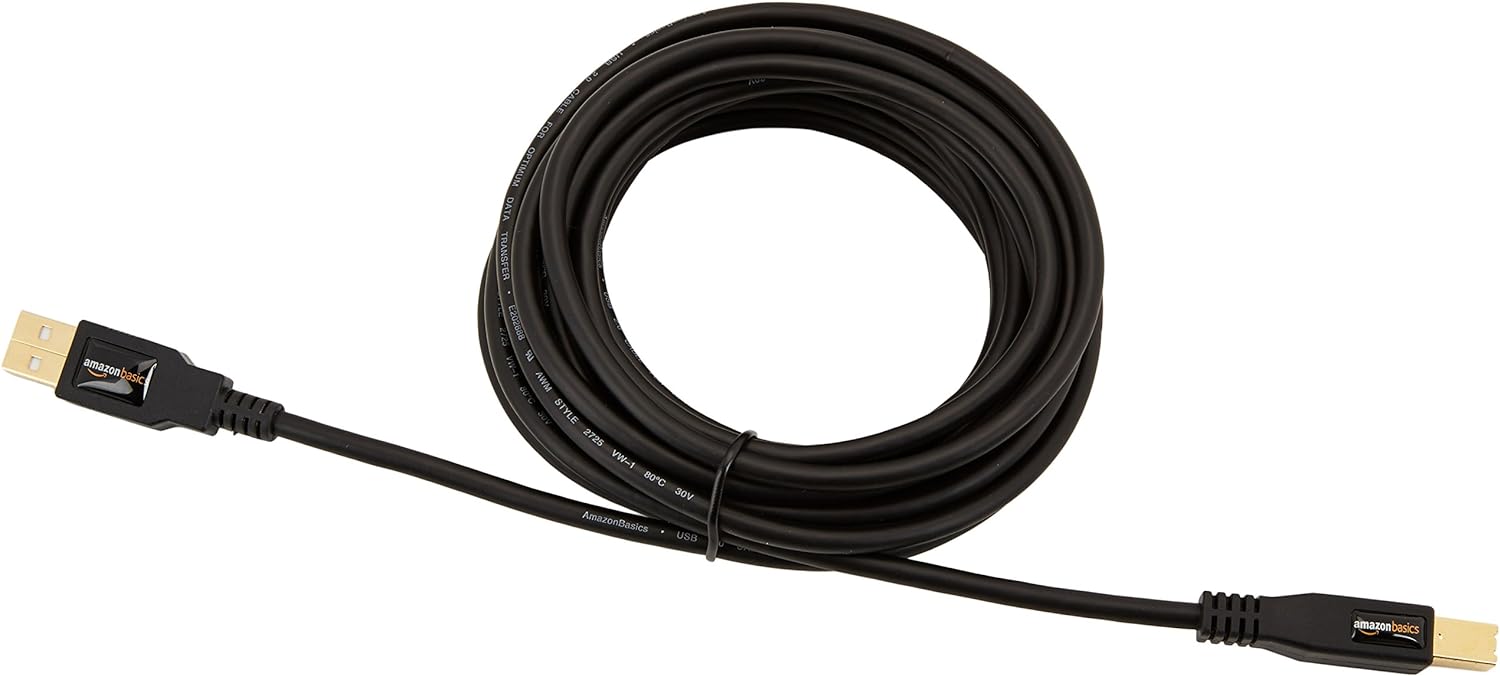 Basics USB 2.0 Printer Type Cable - A-Male to B-Male - 16 Feet (4.8 Meters): Computers & Accessories