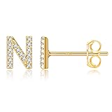 MONOOC N Initial Earrings, 14K Gold Plated, Stud