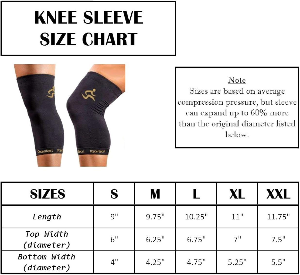 CopperSport Copper Compression Knee Sleeve Support - Suitable for Athletics, Tennis, Golf, Basketball, Sports, Weightlifting, Joint Pain Relief, Injury Recovery (Single Sleeve): Clothing