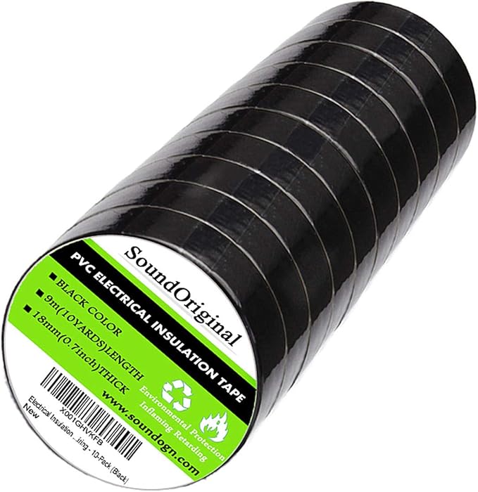 Soundoriginal Black Electrical Tape 10 Pack 3/4Inch by 30 Feet