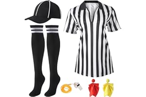 ZHOUBOAT Women Referee Costume, Stripe Jersey, Hat, Whistle, Sock, 2 Penalty Flags for Halloween Cosplay Carnival Sports