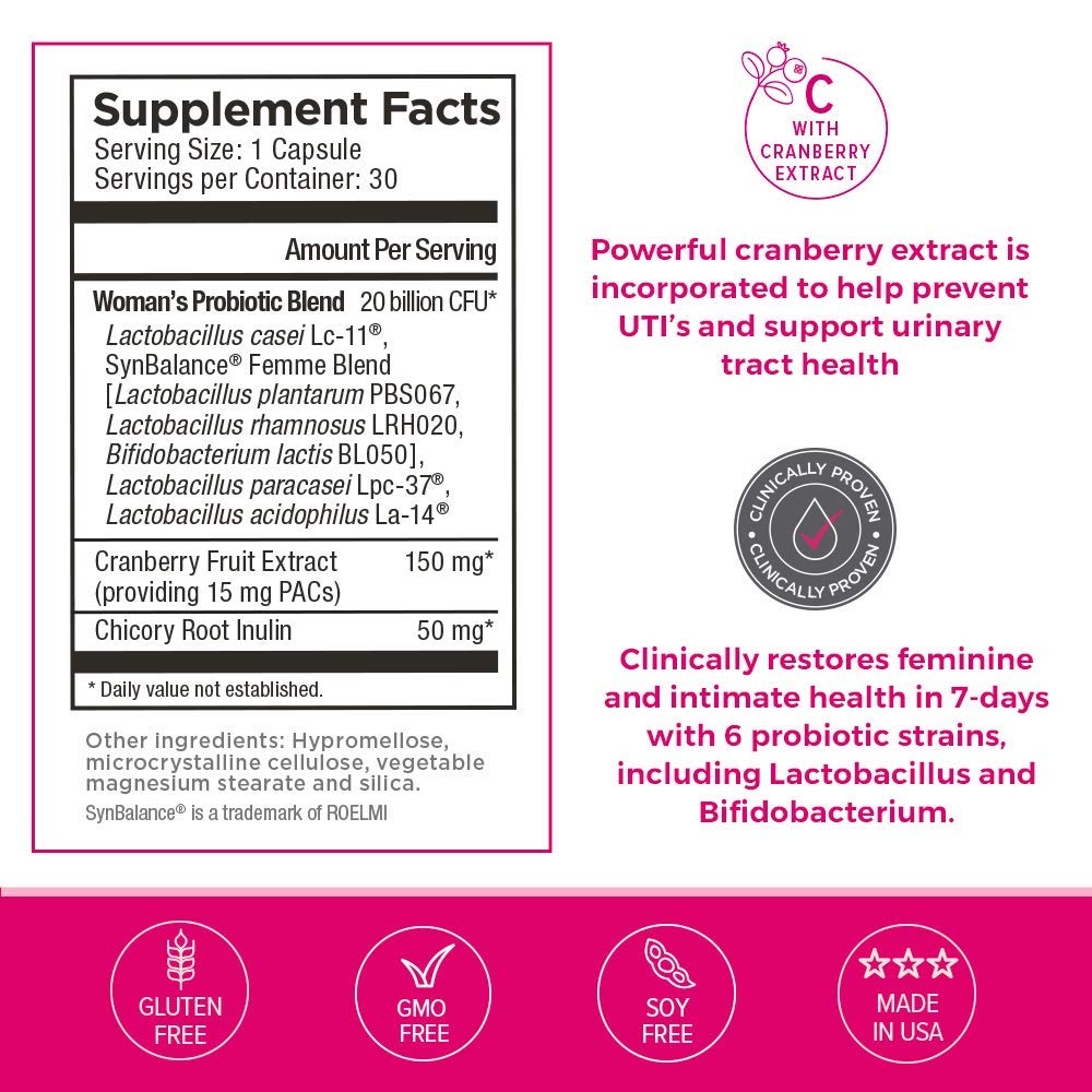 Omax Health Prebiotics and Probiotics Complex for Women, pH Balance, Vag Health, Urinary Tract, Yeast & BV Prevention, Lactobacillus & Bifidobacterium | Vegan, Organic, Gluten Free | 30 Vege-Capsules