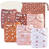 babygoal Baby Cloth Diapers 6 Pack with 6pcs Rayon from Bamboo Inserts and Wet Bag, One Size Reusable Washable Pocket Nappy Covers for Infant Boys and Girls 6FG04