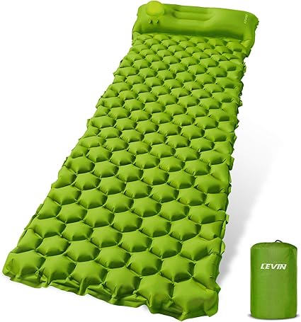 Levin Camping Self Inflatable Sleeping Mat Hand Press Inflatable Lightweight Backpack Mat For Hiking Travel Durable Waterproof Air Mattress Compact Hiking Mat Green Amazon De Kuche Haushalt