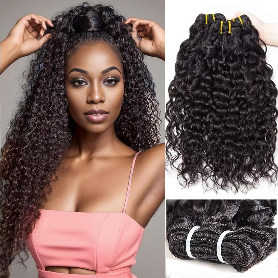 Water Wave Human Hair Bundles Brazilian Hair Bundles Real Human Hair Curly Weave Bundles Human Hair 100% Unprocessed Brazilian Virgin Human Hair Extension 3 Bundles 18 20 22 inch Natural Black Color โ image 1