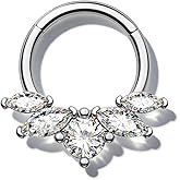 Agrewd Lotus Septum Rings, 16G Silver Septum Jewelry, Clear CZ Helix Daith Earrings for Women, Stainless Steel Daith Rook Piercing Jewelry