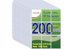 SMELHA 9 Pocket Page Protector, 200 Pack Trading Card Sleeve, Baseball Card Sheets for 3 Ring Binder, for Skylanders, MTG, Coupon, Game Cards, Trading Cards, Football Cards